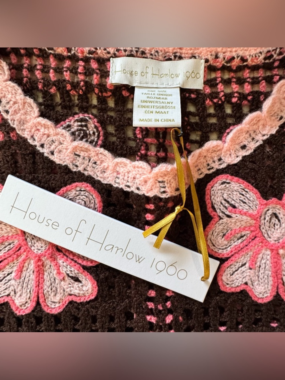 House of Harlow 1960 Crochet Floral Sweater Boho Festival Fringe Top - Picture 2 of 8